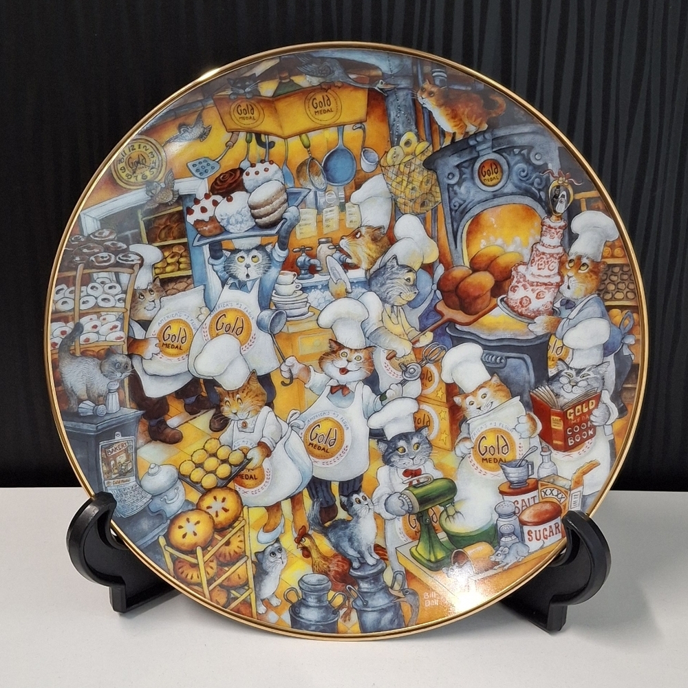 Franklin Mint Gold Medal KITCHEN KATASTROPHE Cat Collector Plate Bill Bell